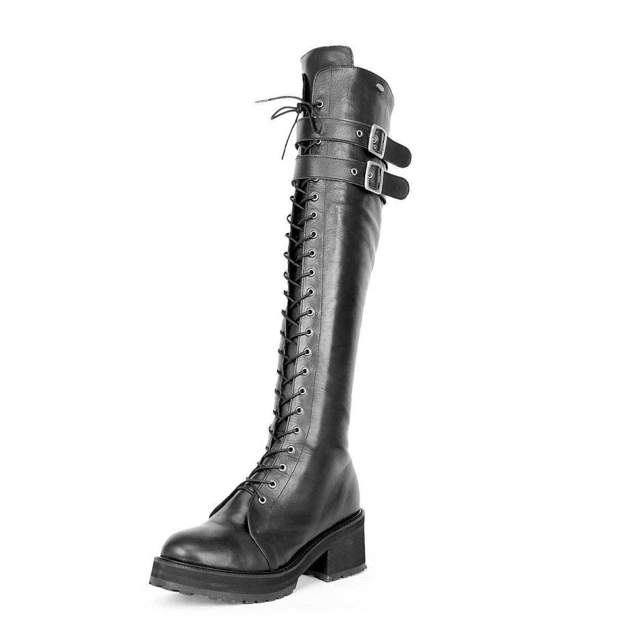 Cheris Du Quotidien | Fernando Berlin Bottes Combat/Style Gothique Hauteur Genou Taille Standard