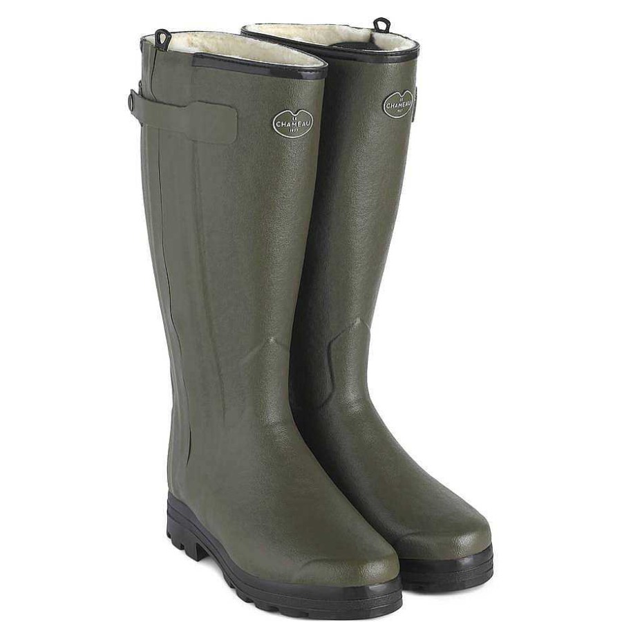 Bottes Hautes En Caoutchouc | Le Chameau Botte Chasseur Doublee En Laine Pour Hommes